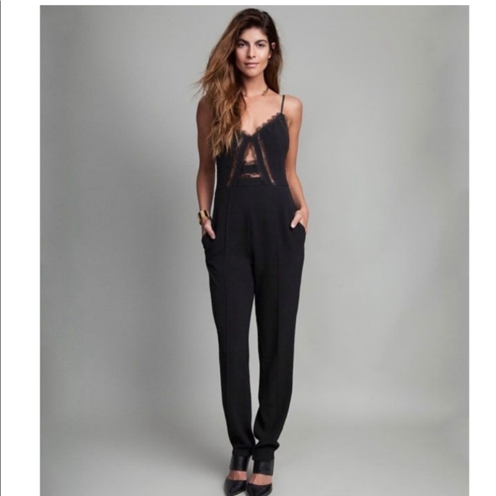 Noam hanoch black lace sheer cut out panel jumpsuit